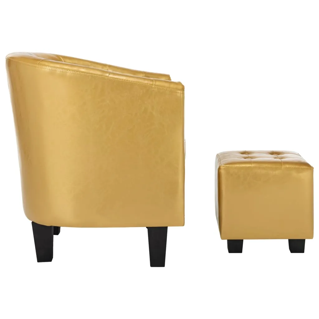 Tub Chair with Footstool Shiny Gold Faux Leather