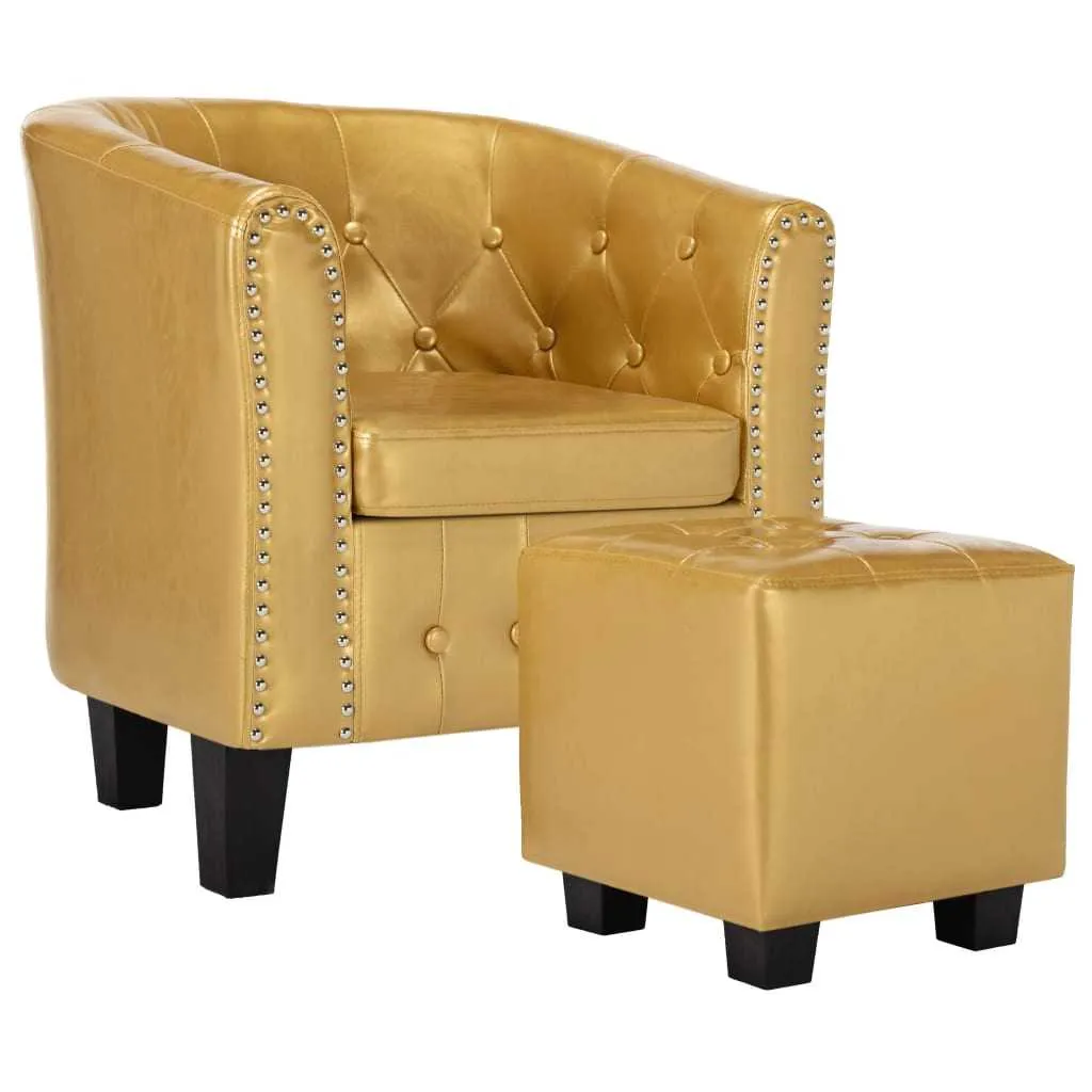 Tub Chair with Footstool Shiny Gold Faux Leather