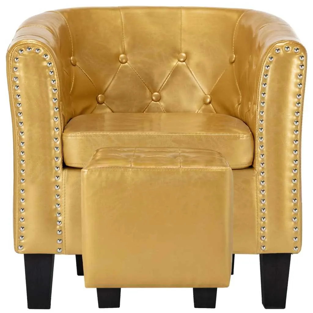 Tub Chair with Footstool Shiny Gold Faux Leather