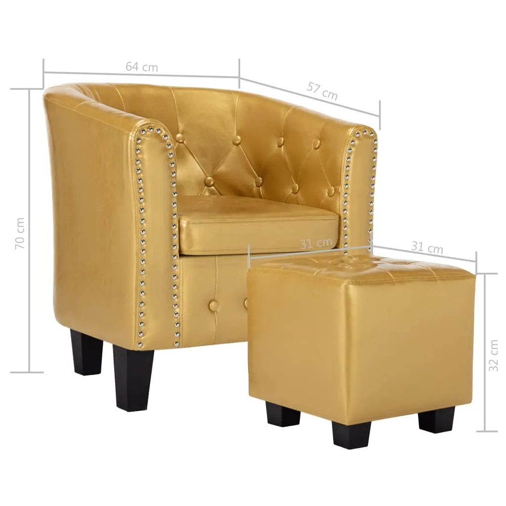 Tub Chair with Footstool Shiny Gold Faux Leather