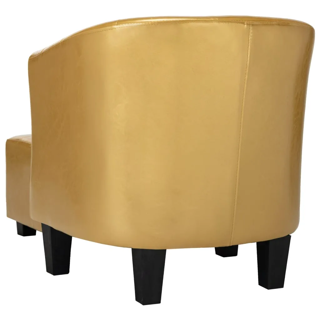 Tub Chair with Footstool Shiny Gold Faux Leather