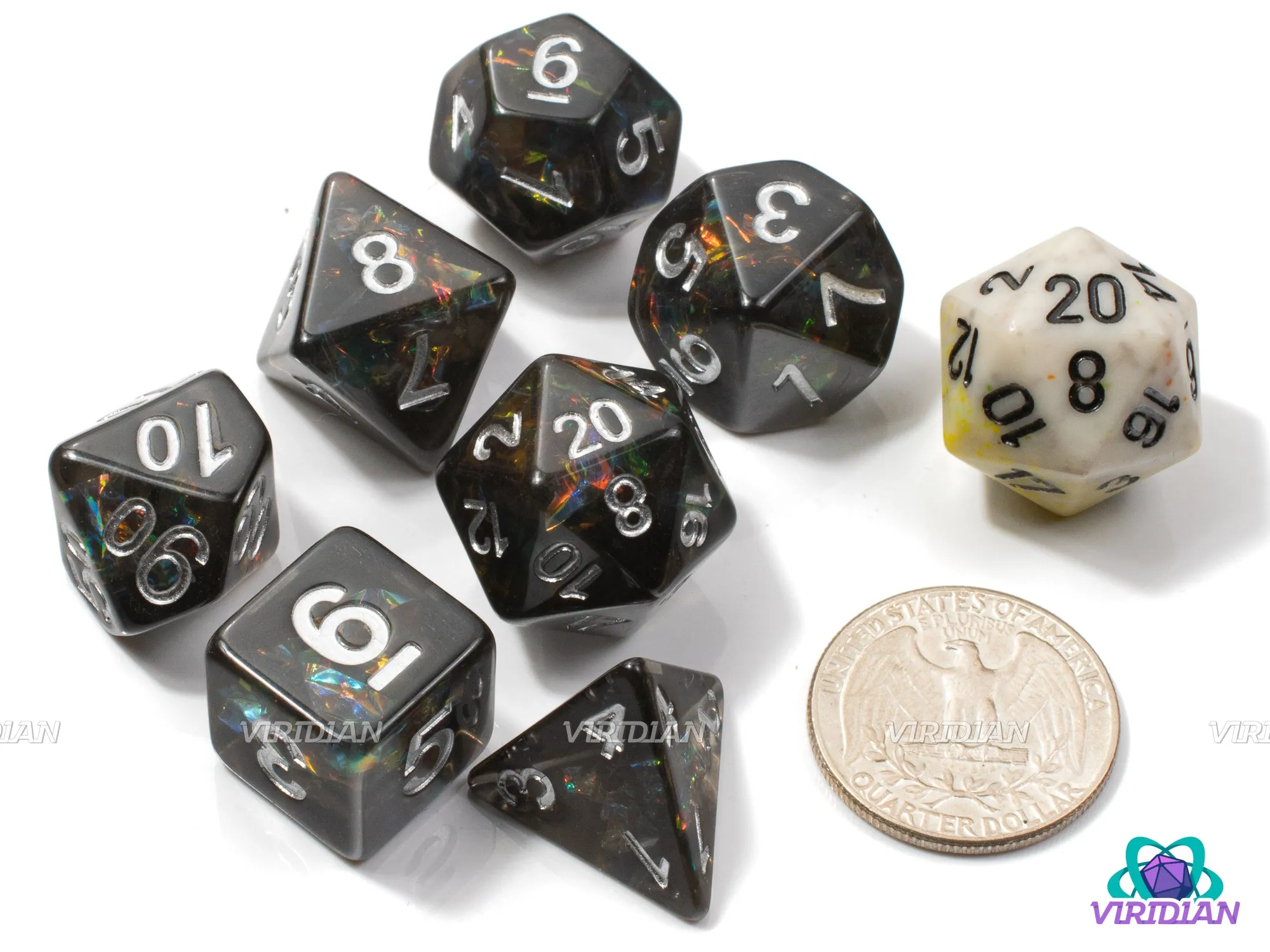 Underdark Arcana | Smoky Gray-Black Translucent, Sparkly Holographic Film | Resin Dice Set (7)