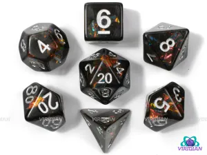 Underdark Arcana | Smoky Gray-Black Translucent, Sparkly Holographic Film | Resin Dice Set (7)