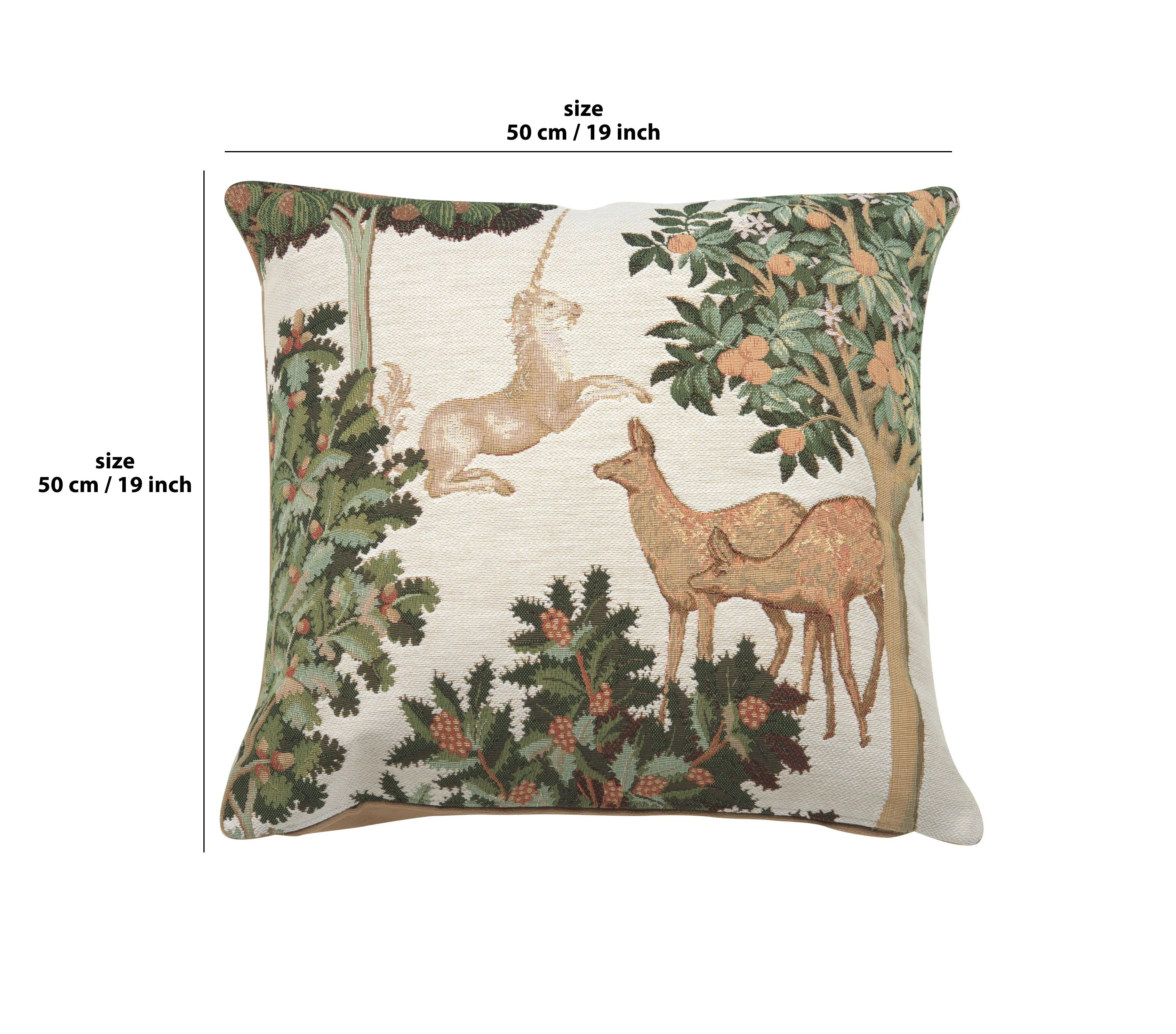 Unicorn and Does Forest White French Tapestry Cushion