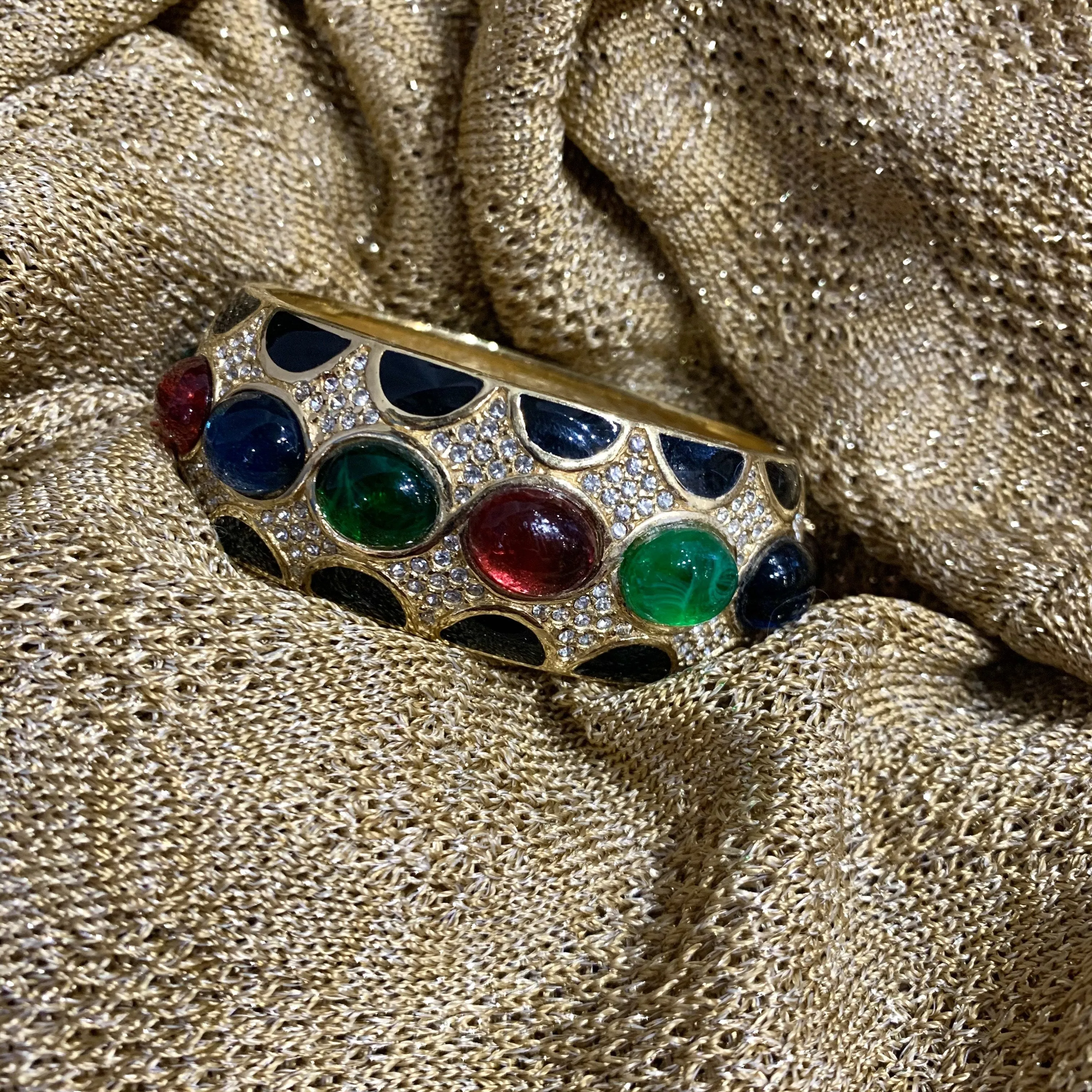 Vintage Ciner Bracelet with Multi Coloured stones and Black Enamel