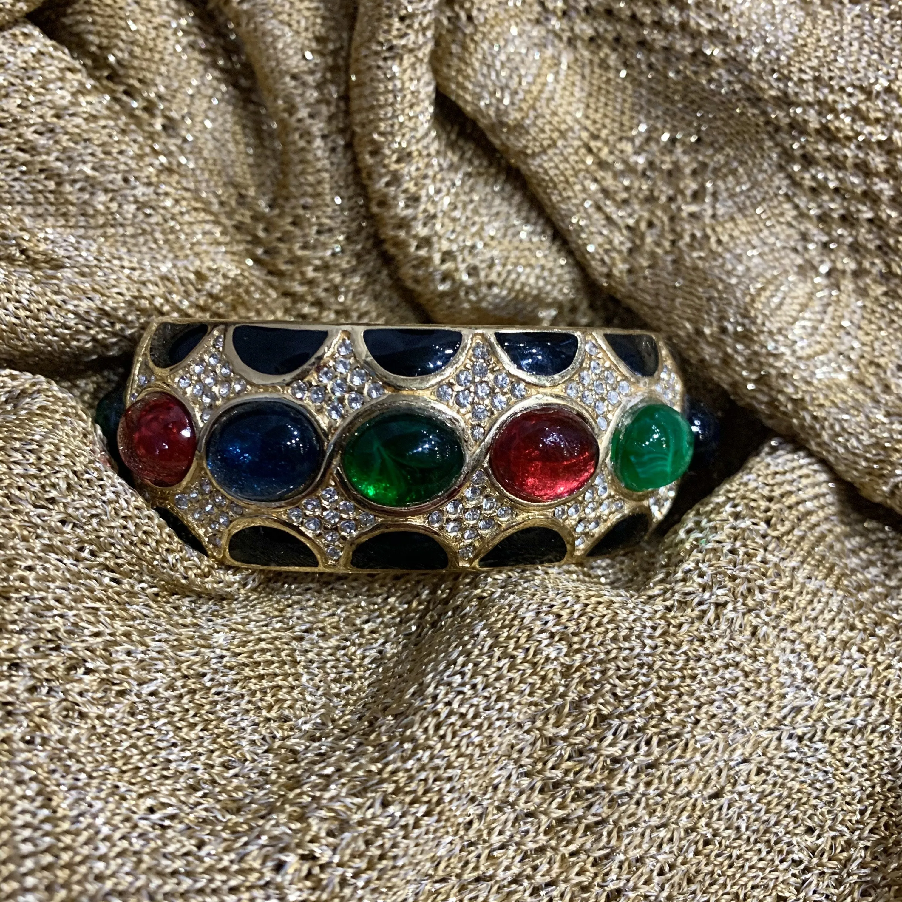 Vintage Ciner Bracelet with Multi Coloured stones and Black Enamel