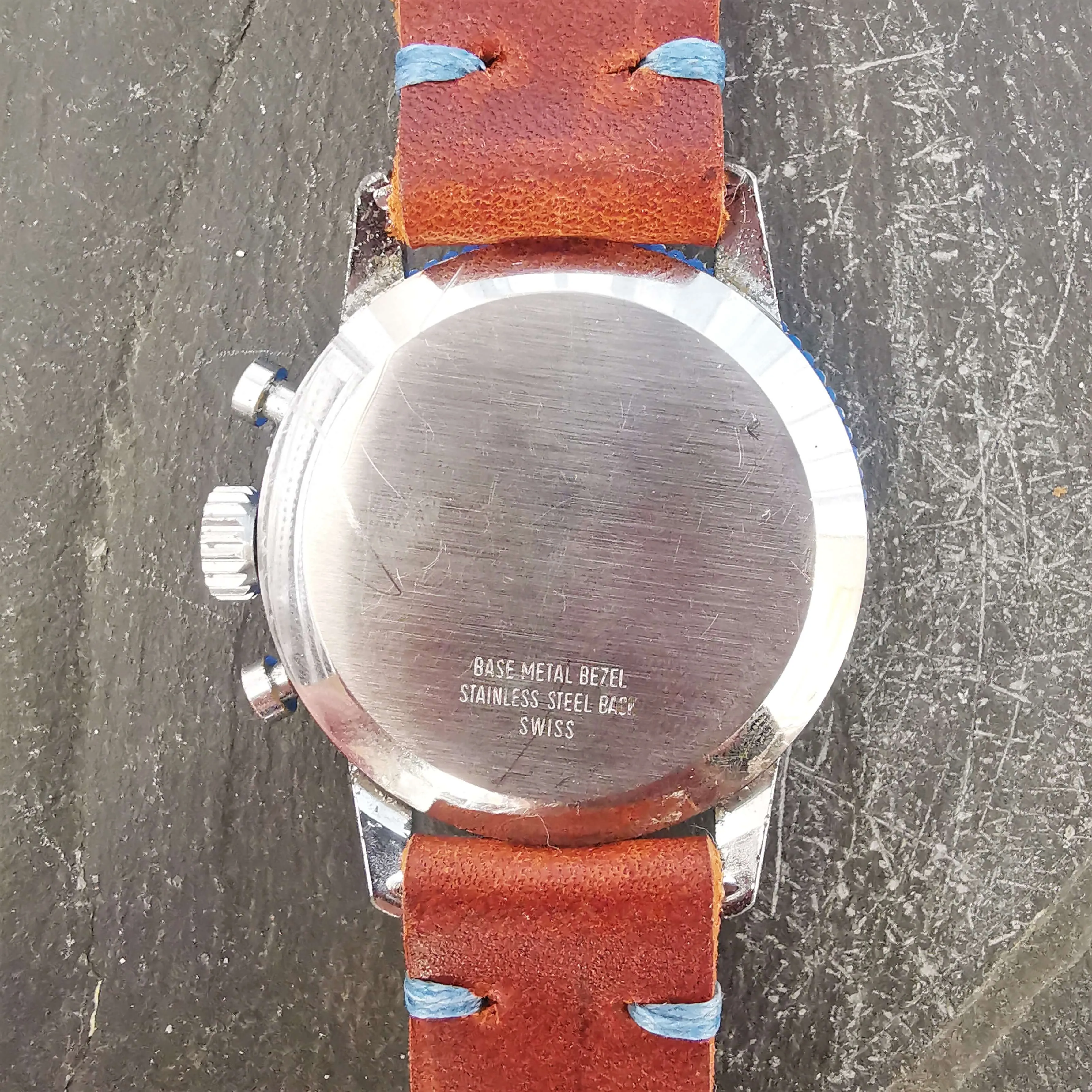 Vintage Men's Blue Swiss Rego Sport // Early 'Stop-Start' Chronograph Watch // With A Handcrafted Genuine Leather Strap