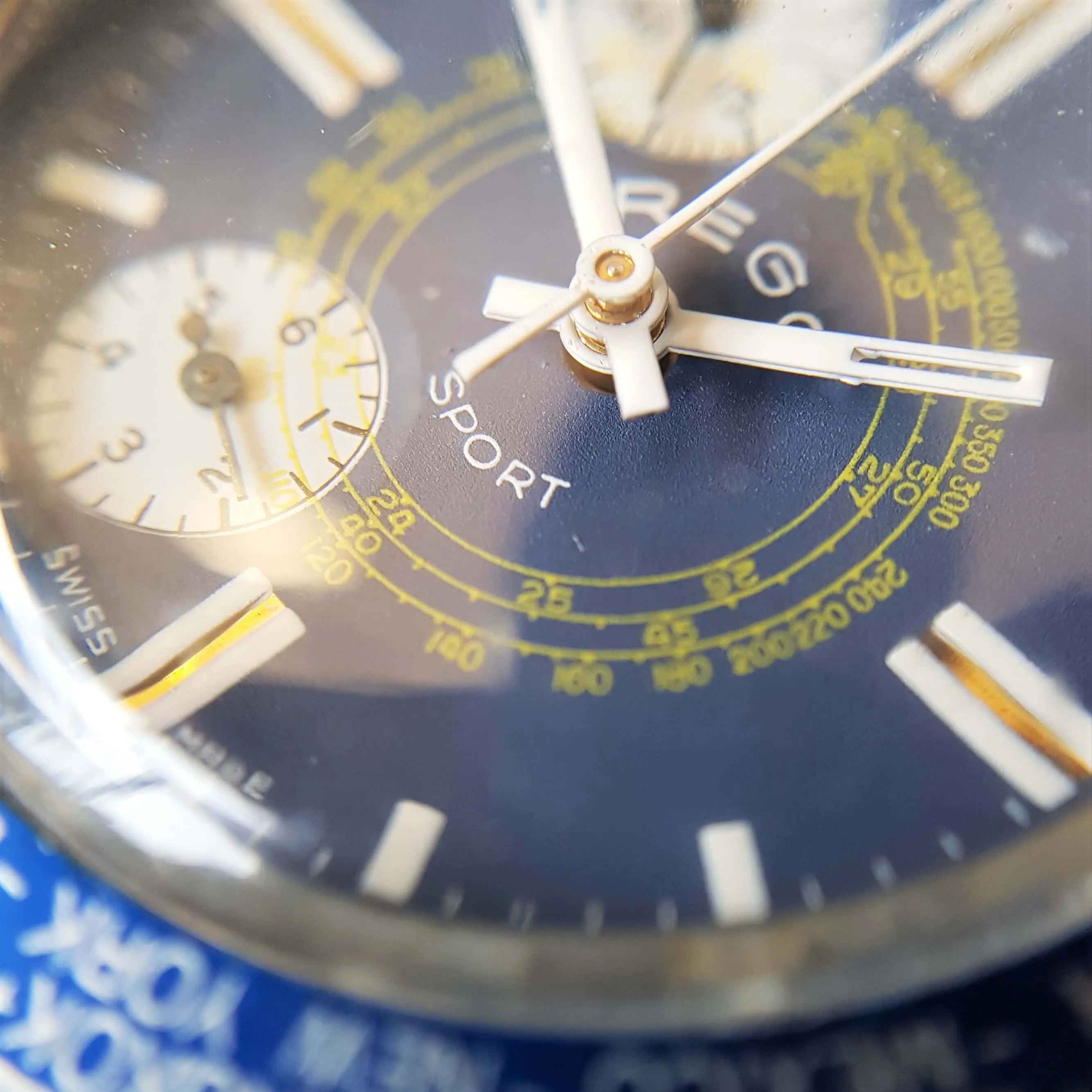 Vintage Men's Blue Swiss Rego Sport // Early 'Stop-Start' Chronograph Watch // With A Handcrafted Genuine Leather Strap