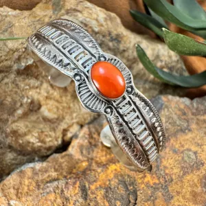 Vintage Red Coral Silver Bracelet - Estate Jewelry