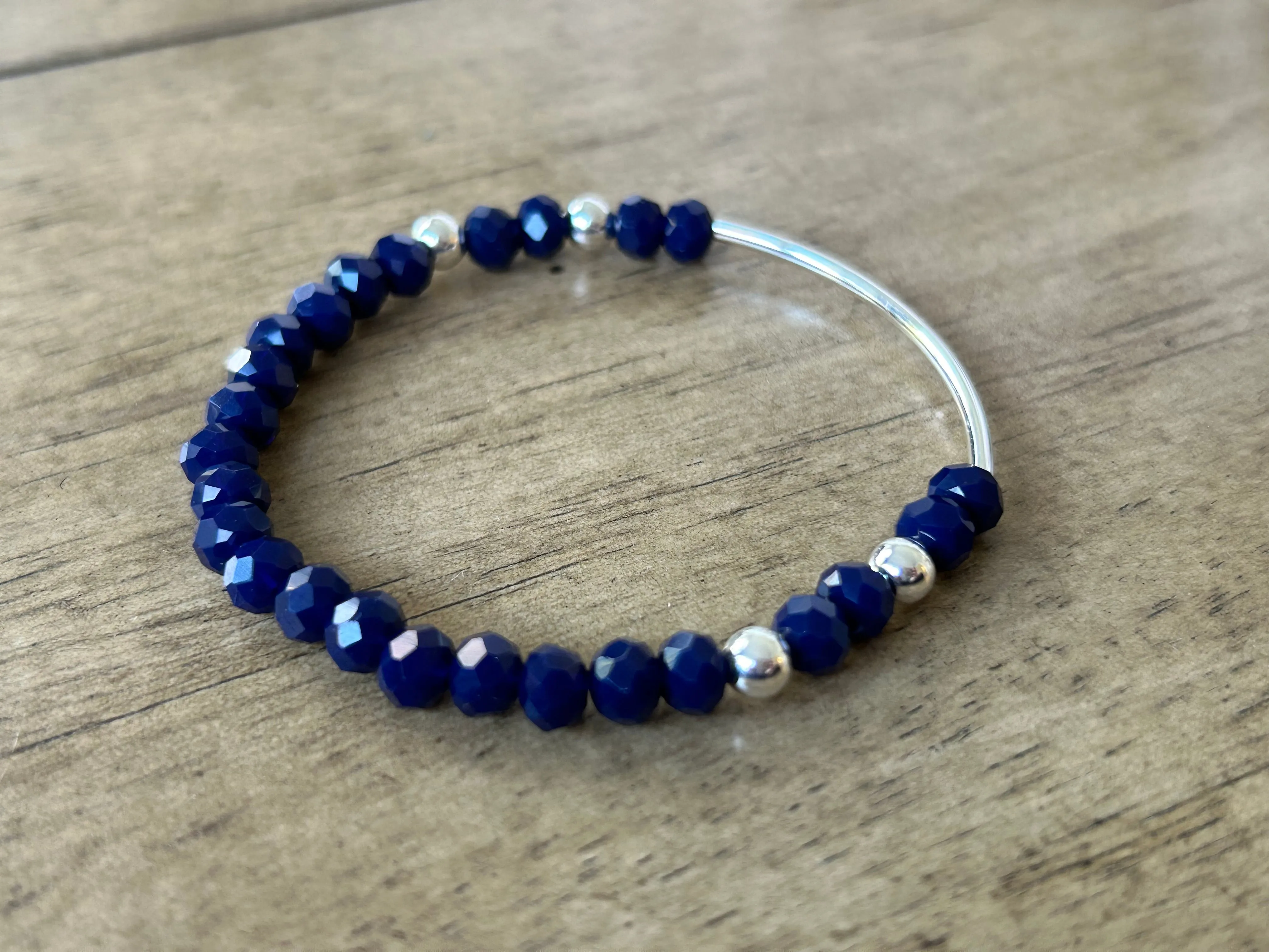 Wren Cool Navy Faceted Sterling Silver 6mm Bracelet