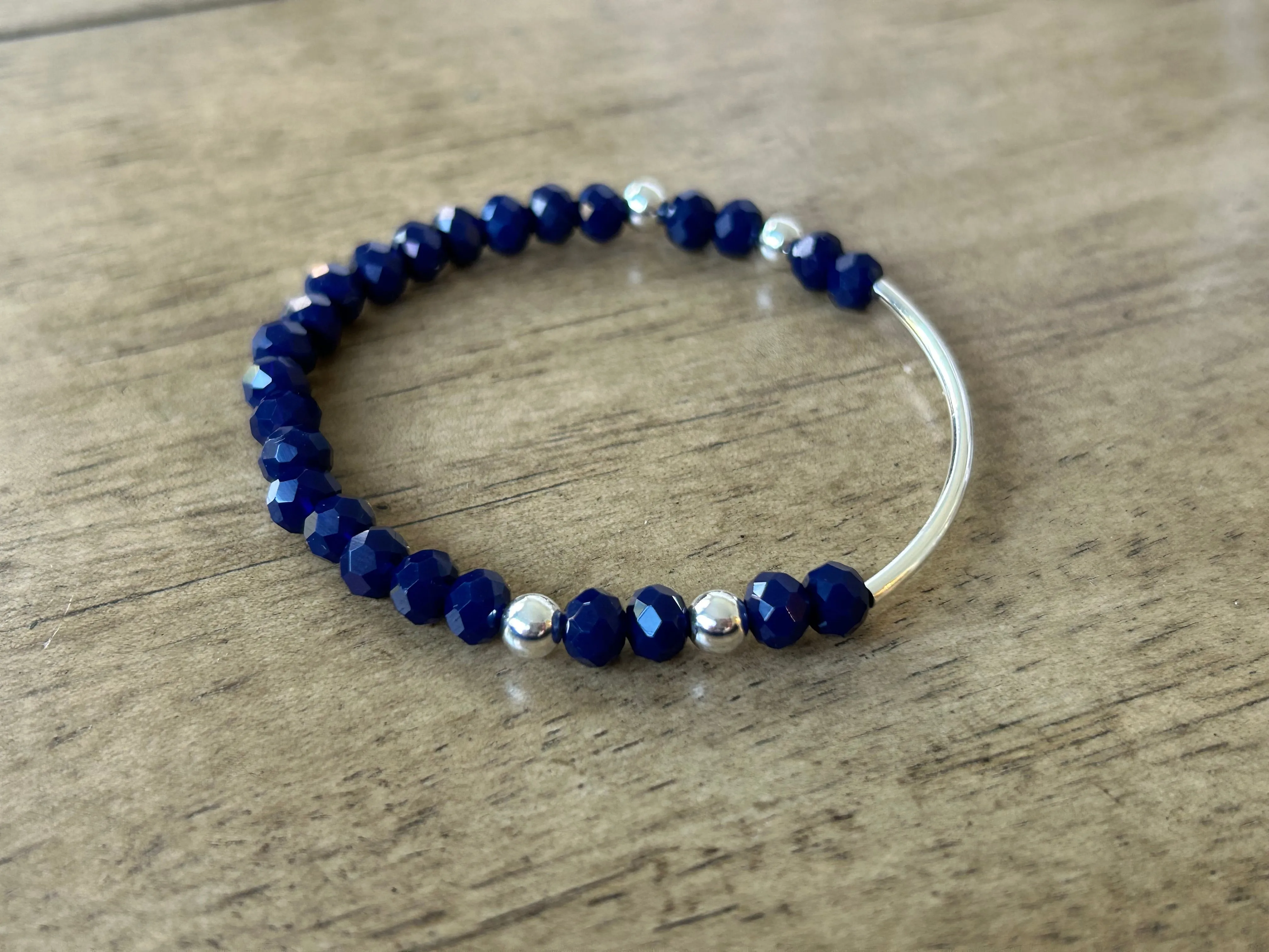 Wren Cool Navy Faceted Sterling Silver 6mm Bracelet