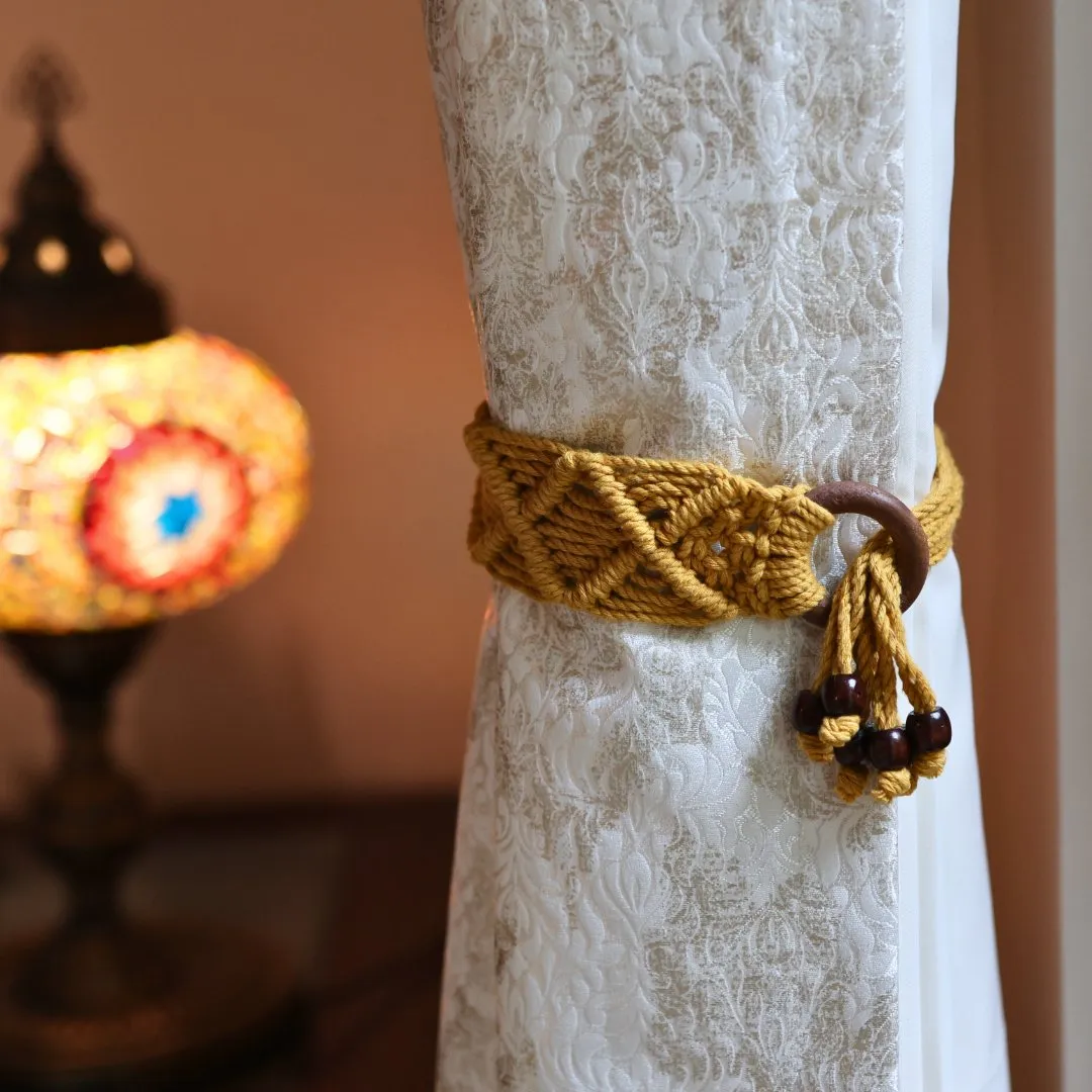 Yellow Macrame Ring Curtain Ties